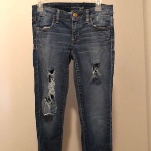 American Eagle Navy Blue Ripped Skinny Jeans !